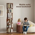 thumbnail image 3 of Noble House Saxon 78" 6-Tier Rotating Bookshelf Tower, Solid Rubberwood, 360° Bookcase on Locking Wheels, Walnut, 3 of 10