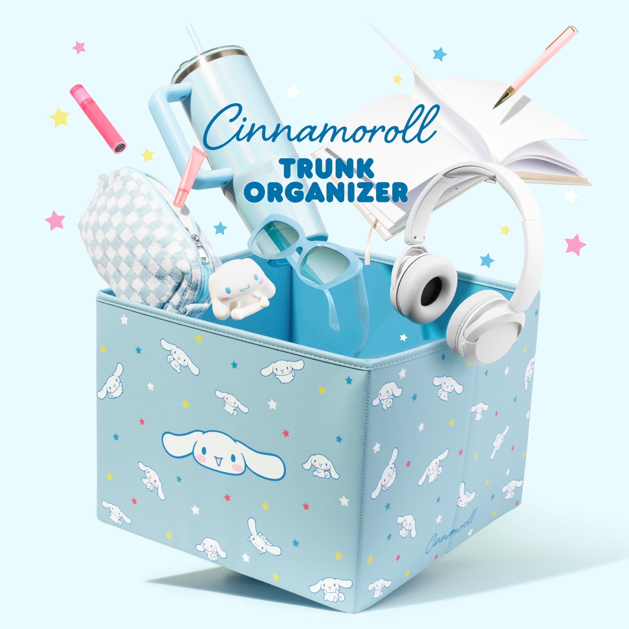 Sanrio Cinnamoroll Car Trunk Organizer and Storage Bin - Collapsible Simple Compartment Convenient Heavy Duty, Fold Up for Easy Storage Box, Automotive Seat Cargo Groceries Tools - 12.5L x 12.5W x 9H