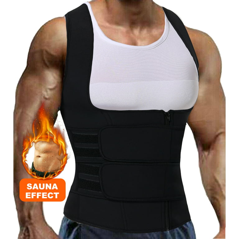 QRIC Men's Waist Trainer Sauna Vest Body Shaper Sauna Suit Slimming sweat  band Shapewear Waist Trimmer (Black Two Belt, S-3XL)
