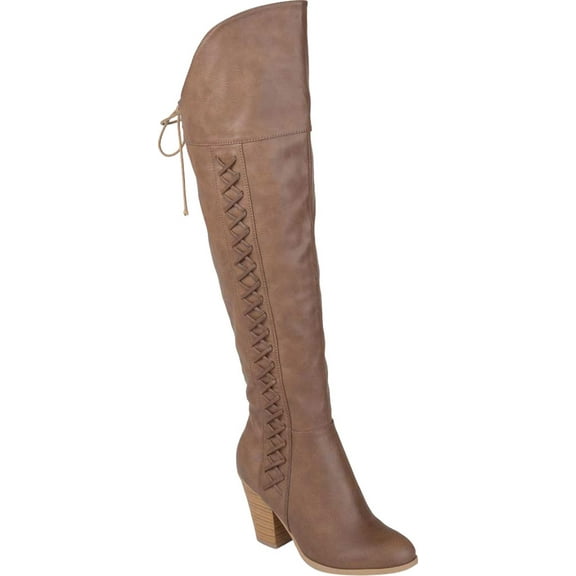 JOURNEE COLLECTION Womens Brown Asymmetrical Lace Spritz Round Toe Block Heel Zip-Up Heeled Boots 10 M WC