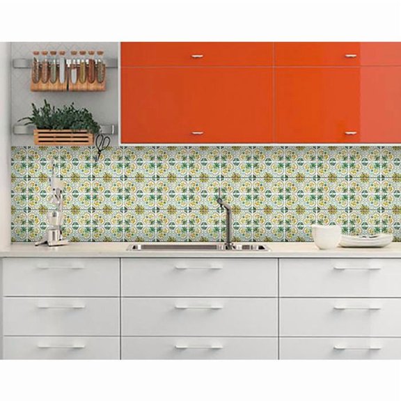 6" X 6" Green Yellow Melo Peel and Stick Tiles
