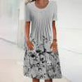 thumbnail image 1 of Robes d'Été Robe d'Été Femme Casual Col Rond Manches Courtes Pliage avec Poche Robes Imprimées Gris S, 1 of 6