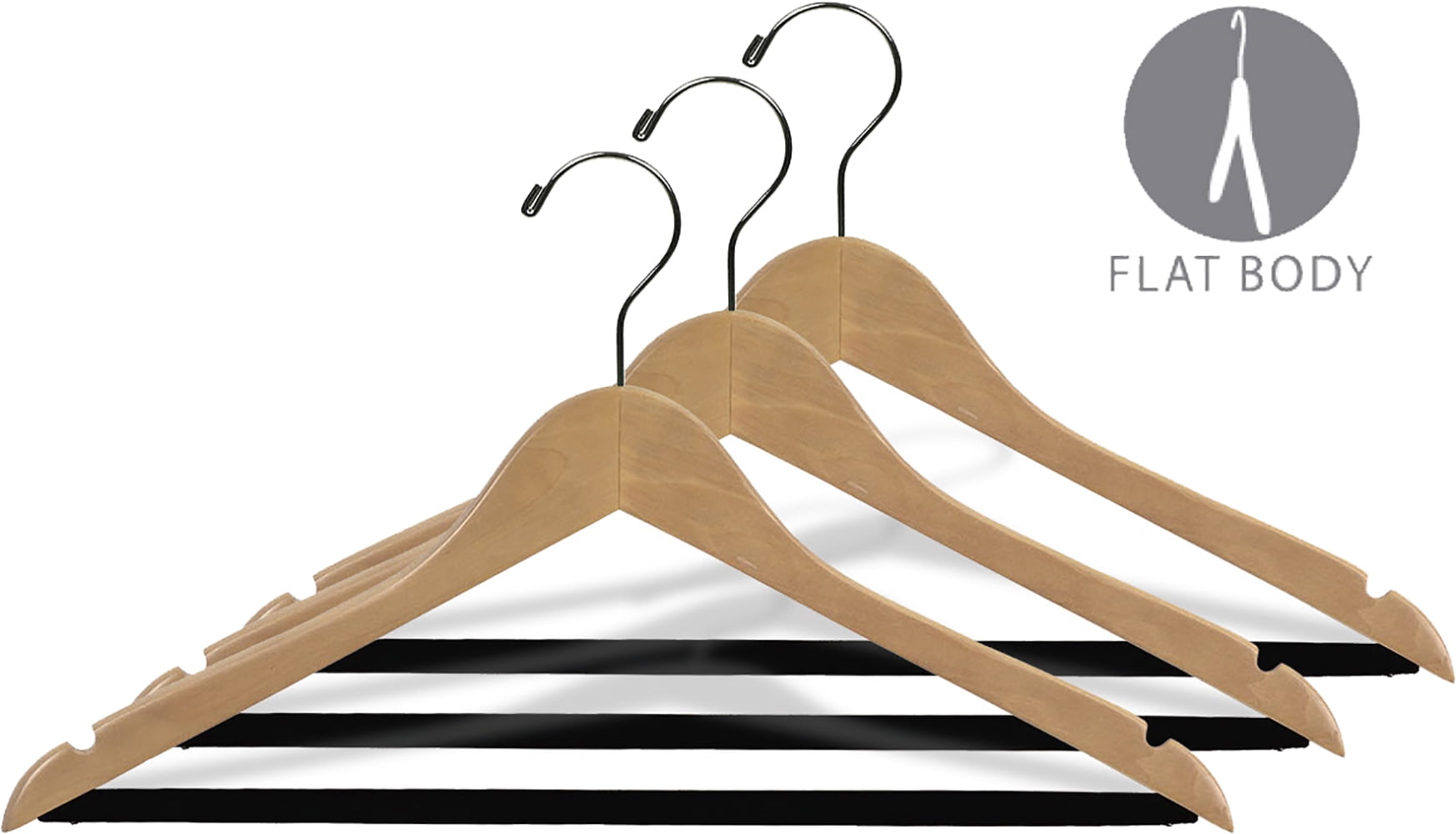 INTERNATIONAL HANGER 20 inch Natural Wood Suit Hanger with Flocked Non-Slip Bar, 50 Pack