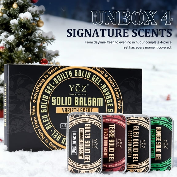 Ycz Solid Cologne for Men, 4 Pack Solid Perfume Set with Auvage, Guilty, Terre, and Bleu Scents, Travel-Friendly, The Best Gift for men, 1.5 oz