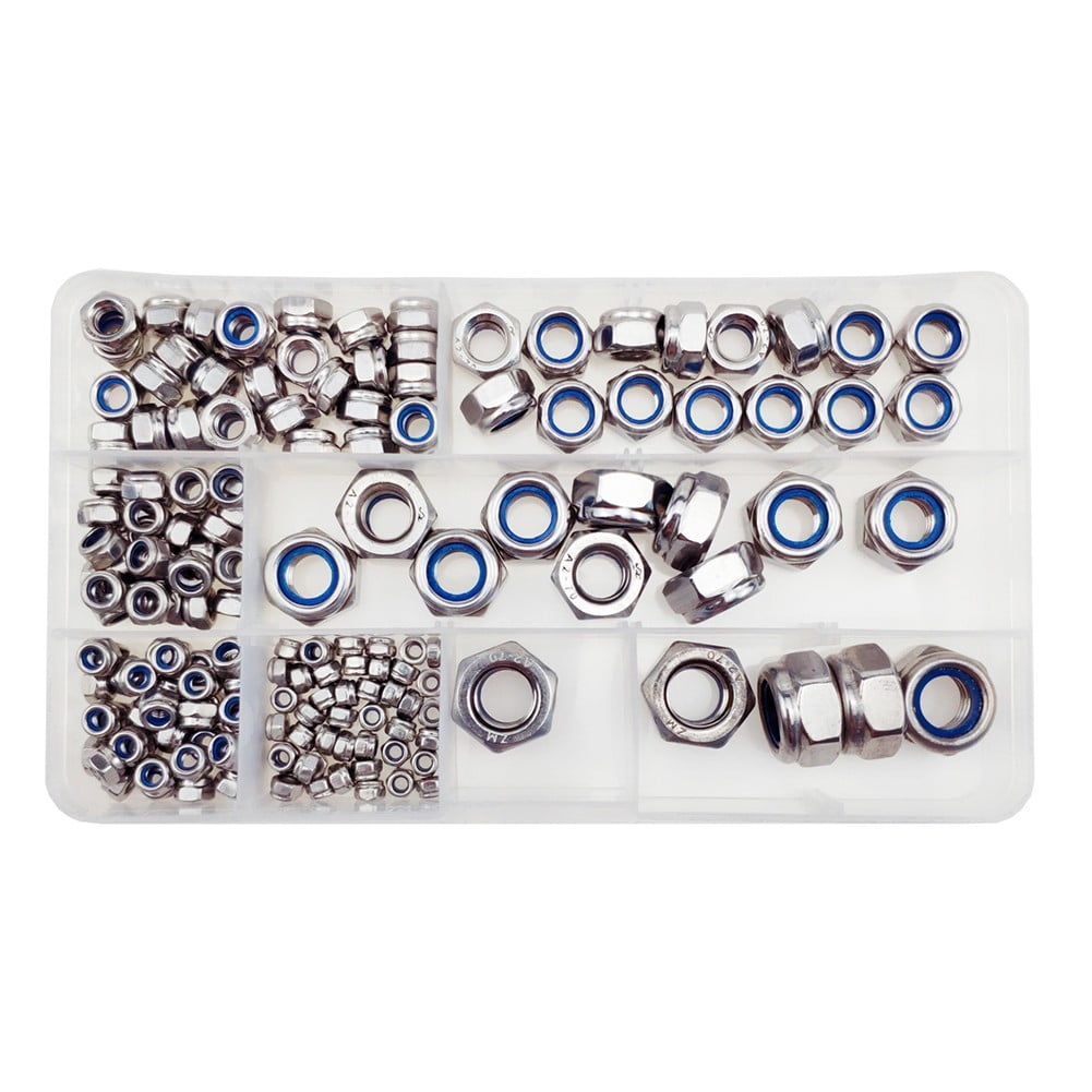200Pcs Stainless Steel Self-Locking Nuts Assortment Threaded Inserts Hex Nut Set