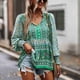 thumbnail image 2 of Blusa Manga Larga Patrón Impreso Cuello En V Botón Puños Elásticos Tops Casuales De Moda Para Mujer Verde L, 2 of 8