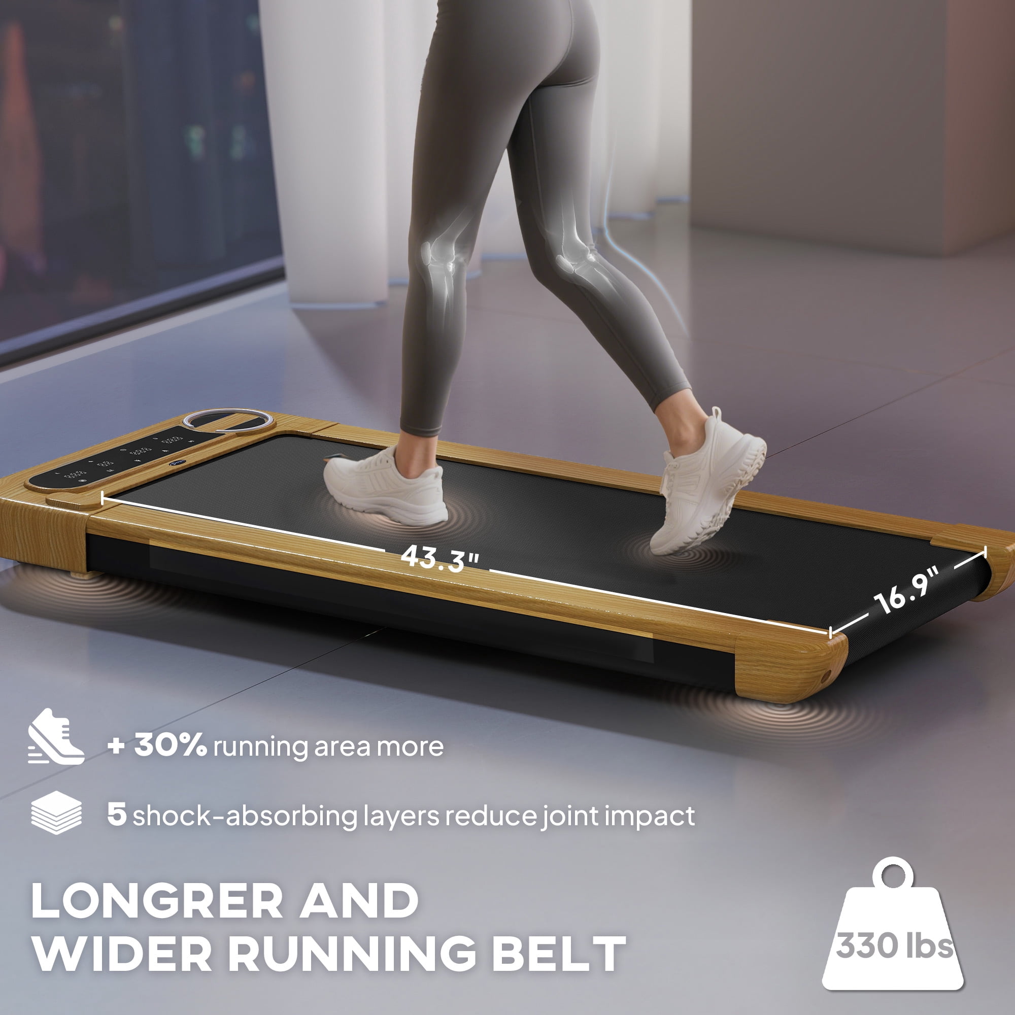 Soozier Walking Pad, 2.5HP Under Desk Treadmill with 17" x 43" Wide Belt, Remote Control, Bluetooth Speaker, Wheels and LED Display for Home Office