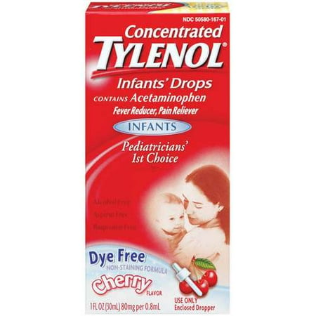 Concentrated Tylenol: Cherry Flavor Dye-Free (Dual Placement) Infants' Drops Oral Suspension, 1 oz