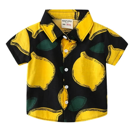 

LBECLEY Athletic Short Teen Kids Toddler Flannel Shirt Jacket Casual Beach Short Sleeves Lapel Button Baby Boys Shirt Top Outwear Cool High Tops for Boys Yellow 120