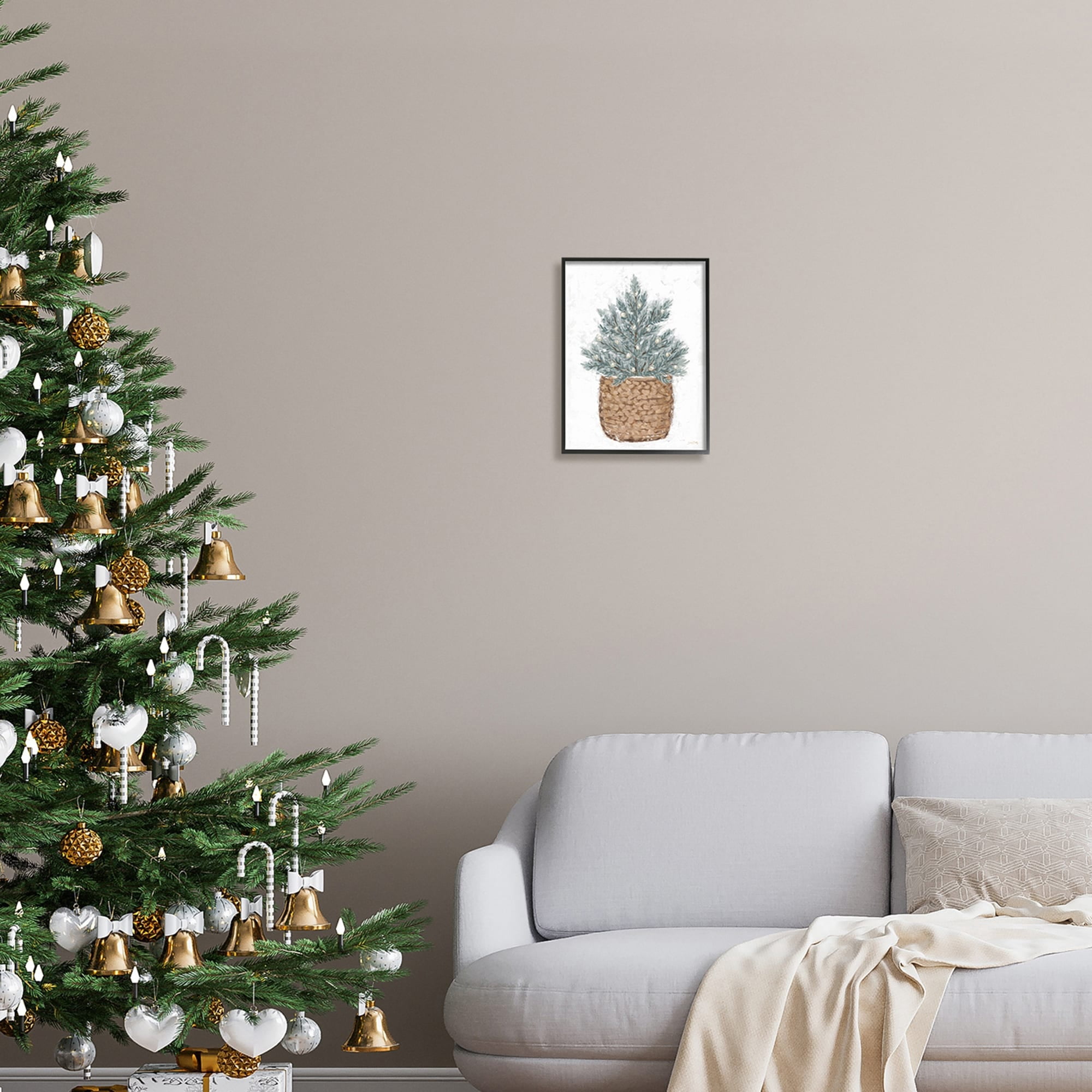 Peaceful Holiday Fir Tree Woven Planter Basket Botanical & Floral Painting Framed Art Print Wall Art