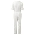 thumbnail image 5 of Fsqjgq White Jumpsuit for Women Elegant Party Short Sleeve V Neck Double Suit Solid Office Outfits Straight Leg Romper with Belts(White,Xl), 5 of 6