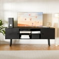 thumbnail image 3 of Hyxoo TV Stand for 48''-55''TV, Mid Century Modern TV Console, Entertainment Center with 2 Storage Cabinets, Adjustable Shelf and Power Outlets for Living Room, Bedroom and Office, Black, 3 of 10