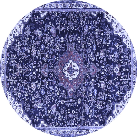 Ahgly Company Machine Washable Indoor Round Medallion Blue Traditional Area Rugs, 3' Round