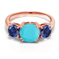 thumbnail image 2 of Gem Stone King 18K Rose Gold Plated Silver Green Turquoise and Blue Created Sapphire 3 Stone Engagement Ring for Women (3.20 Cttw, Gemstone, Cushion 8MM, Size 9), 2 of 5
