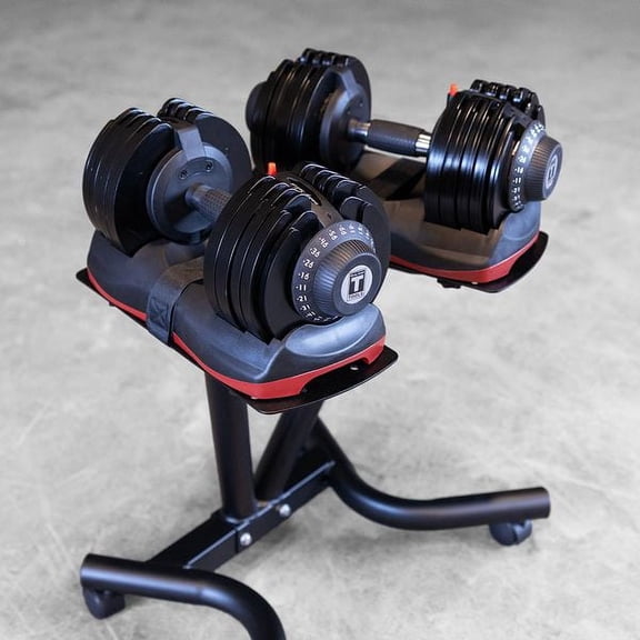 Body-Solid Tools Adjustable Dumbbell Set, 11 lb. to 66 lb. with Stand