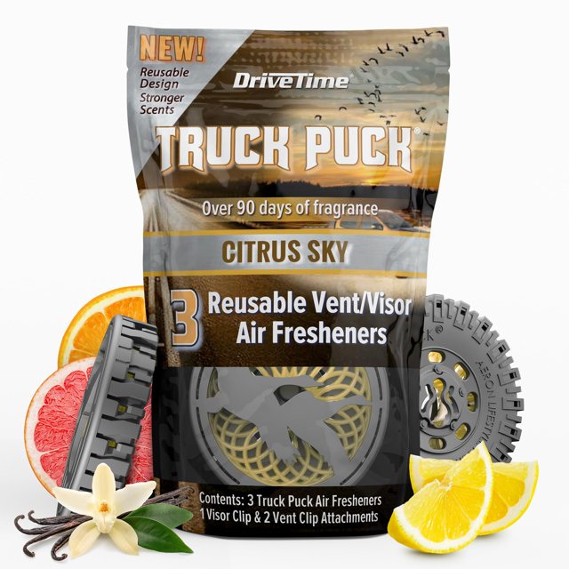 Ambientador para auto Drive Time Truck Puck Citrus Sky, paquete de 3