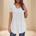 thumbnail image 2 of Camisetas Casuales de Mujer Cuello Redondo de Color Sólido con Diseño de Manga de Botón Ahuecado, Camiseta de Verano Ligera para Uso Diario, 2 of 9