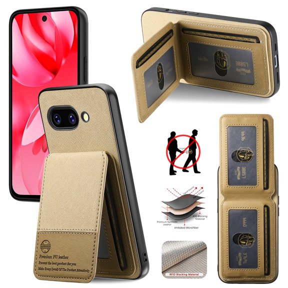 For Google Pixel 9A Wallet Phone Case,Twill Pattern Design,With Card Slots,Flip Premium PU Leather Magnetic Closure Kickstand Heavy Duty Protective Shockproof Rugged Phone Case,Khaki