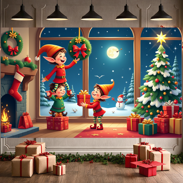 Festive Design Merry Christmas Santa Claus Decoration Holiday Backdrop for Party Celebration Home Indoor Festivity