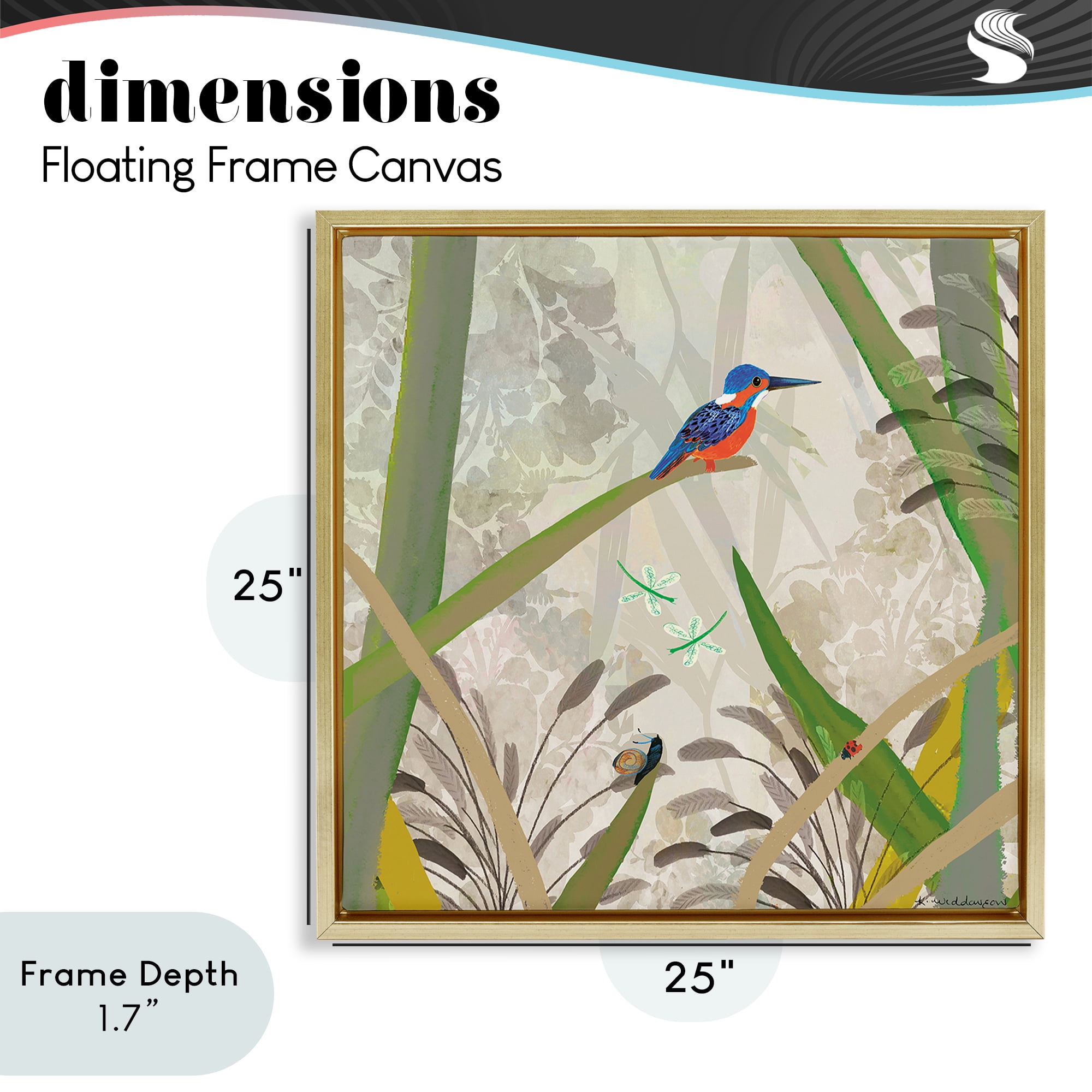 Stupell Industries Kingfisher Among Branches Gold Framed Floater Canvas Wall Art, design by Kay Widdowson