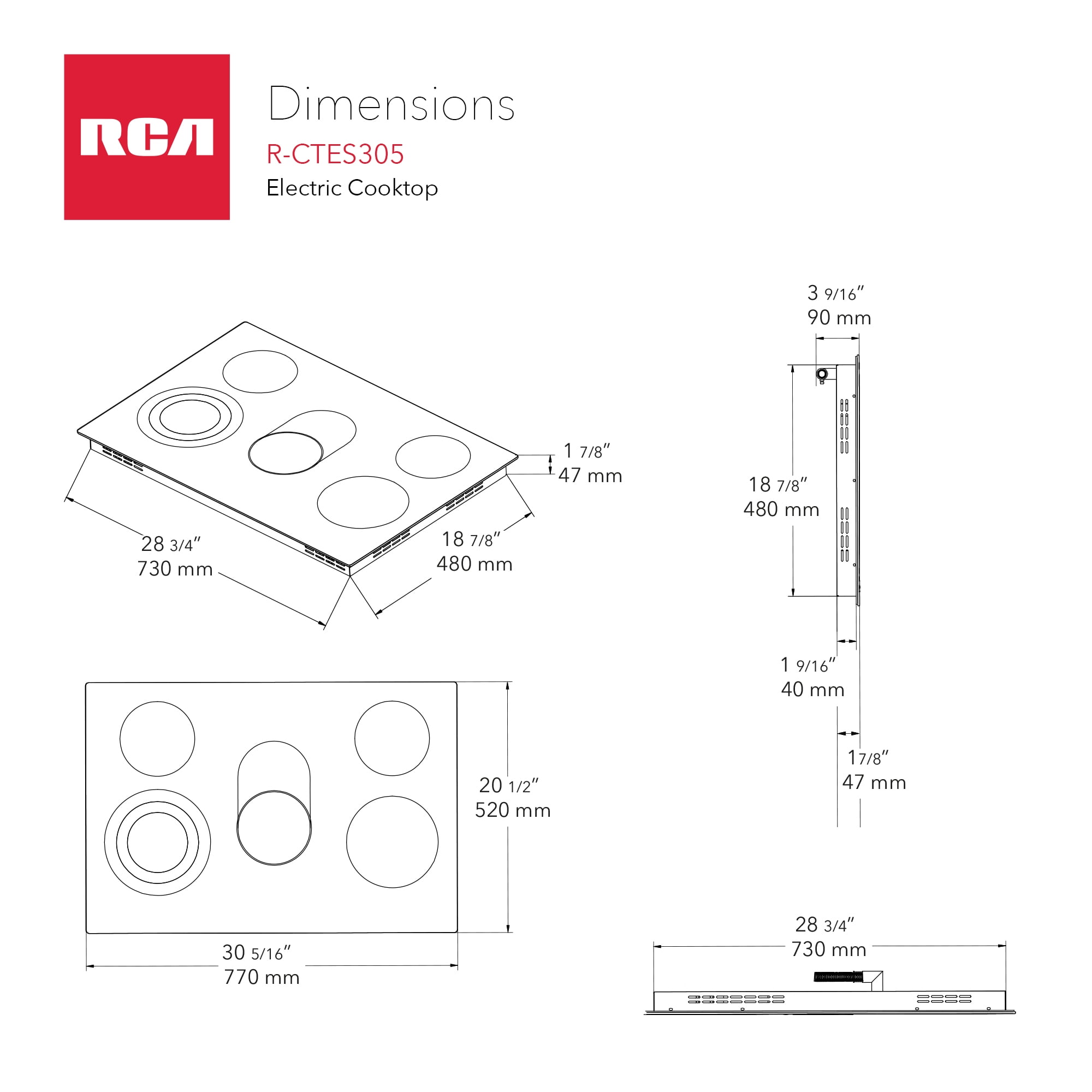 30 in. Sterling Collection Drop-In Electric Ceramic Glass Cooktop, 5 Burners, Triple Zone Element, Sync Burner, Black