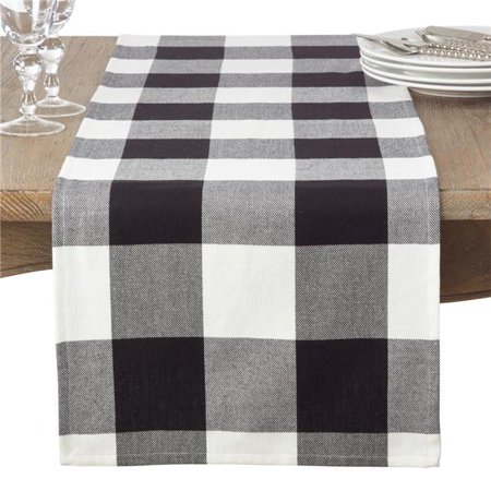 

SARO 9025.BK1690B 16 x 90 in. Rectangle Cotton Table Runner with Buffalo Plaid Pattern - Black