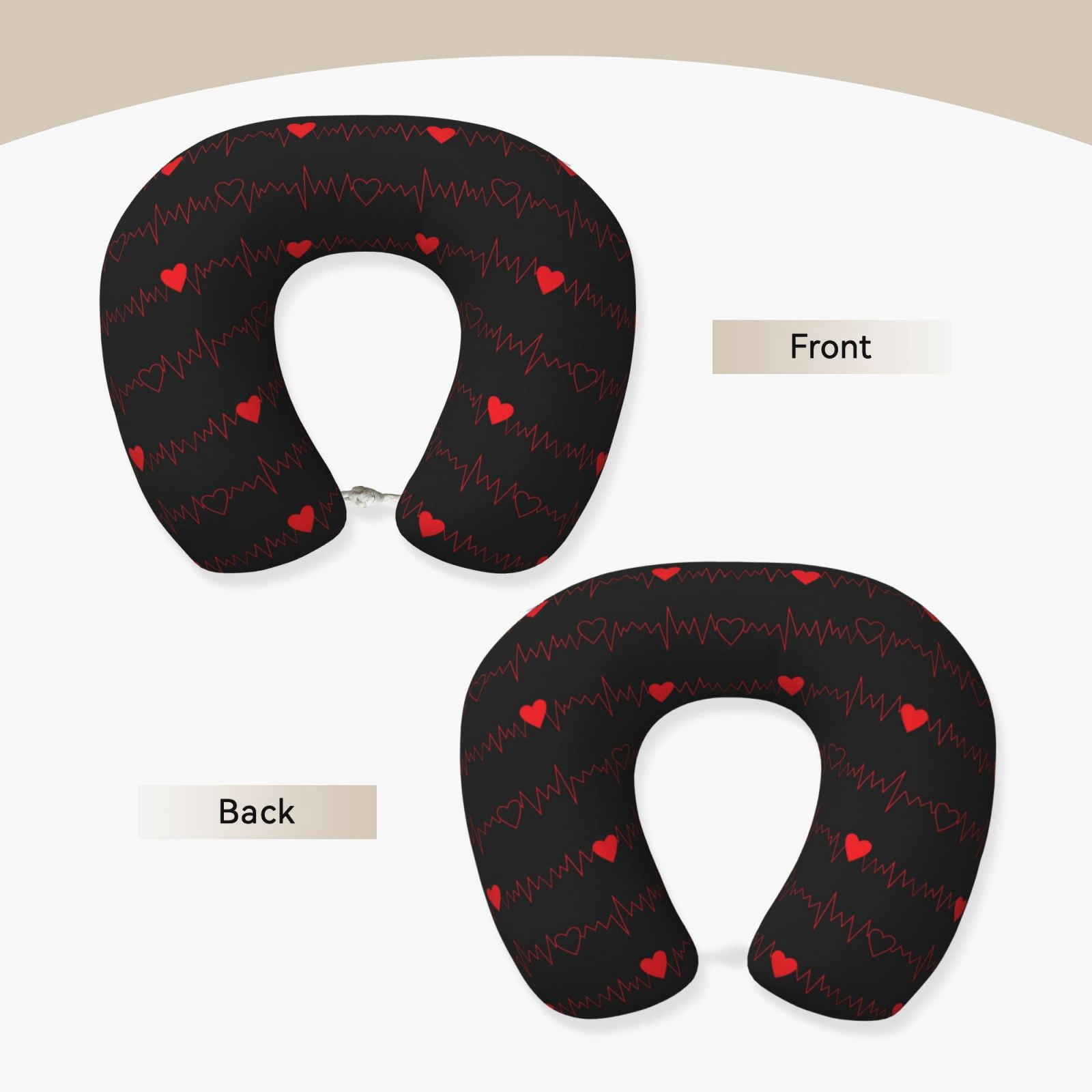 Xecao Cardiogram and Heart Print Memory Foam Cervical Neck Pillow Versatile U-Shaped Pillows for Home,Office,Camping,Travelling,Soft Washable Cover