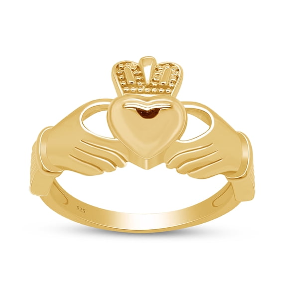 Traditional Irish Caddagh Celtic Knot Band Ring For Womens In 14K Yellow Gold Plated 925 Sterling Silver Size 9.5