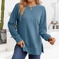 thumbnail image 2 of Visaly Crew Neck Side Split Sweatshirt for Women Long Sleeve Pullover Shirts Casual Loose Side Slits Tunic Top Fall Sweatshirts Workout Tops Running Sweatshirt Gym T-Shirt Blue M, 2 of 5