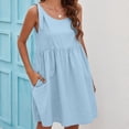 thumbnail image 4 of IROINNID Women's Sleeveless Solid Color Sundress Summer New Casual Bandage Doll Cotton And Linen Dress Round Neckline Knee-Length Dress, 4 of 9