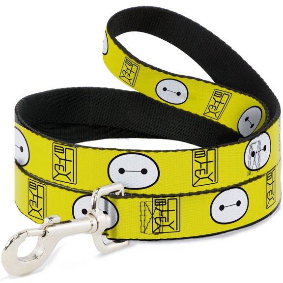 Disney Pet Leash, Dog Leash, Baymax Hanko Face Yellow Black White, 6 Feet Long 1.5 Inch Wide
