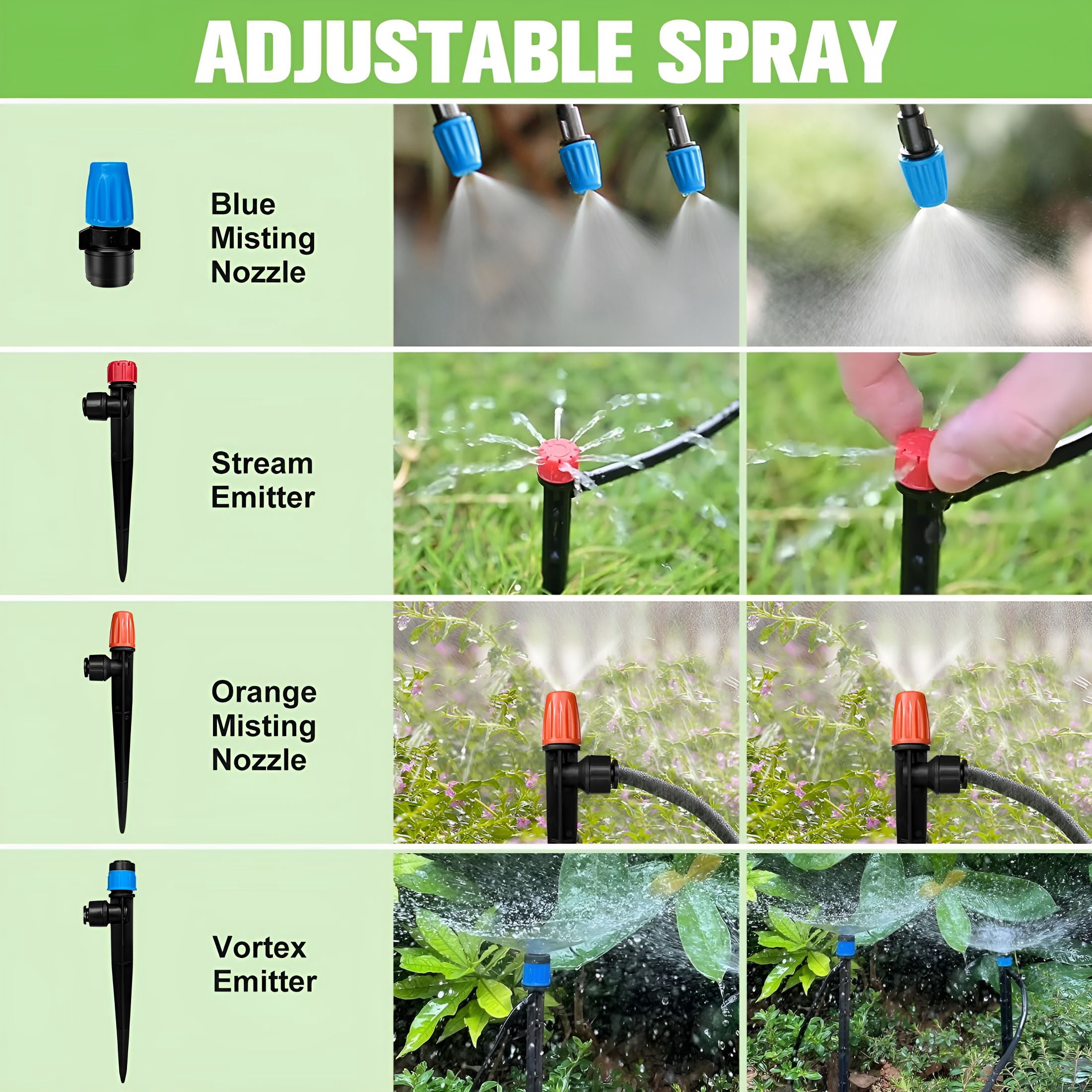 HIBIBUD Drip Irrigation System for Garden with 40 Nozzles&Emitters,Garden Watering System with Tube and Barbed Fittings-Adjustable Sprinklers Kit