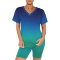 thumbnail image 6 of Short Sets for Women Gradient Color Short Sleeve V Neck T Shirt and Shorts 2 Piece Matching Set Womens Lounge Set, 6 of 7