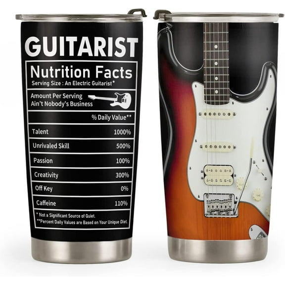 20oz Guitar Gifts for Men Music Gifts for Men Gifts for Musicians Gifts for Guitar Players Valentines Day Gifts for Him, Electric Guitar Facts Tumbler Cup, Insulated Travel Coffee Mug with Lid