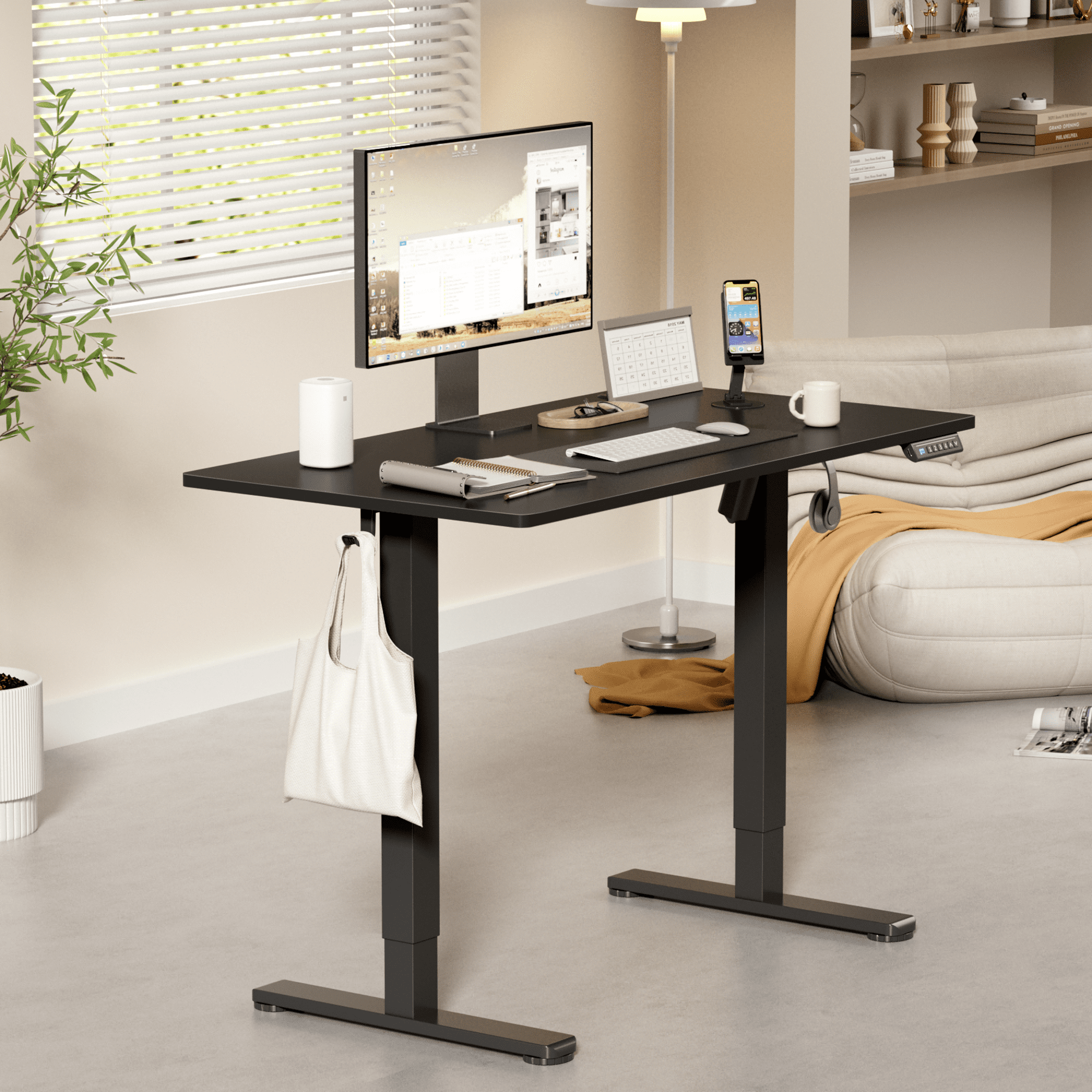Lacoo 40" x 24" Sit to Stand Desk Height Adjustable Standing Desk Electric Stand up Table with Phone Stand, Black