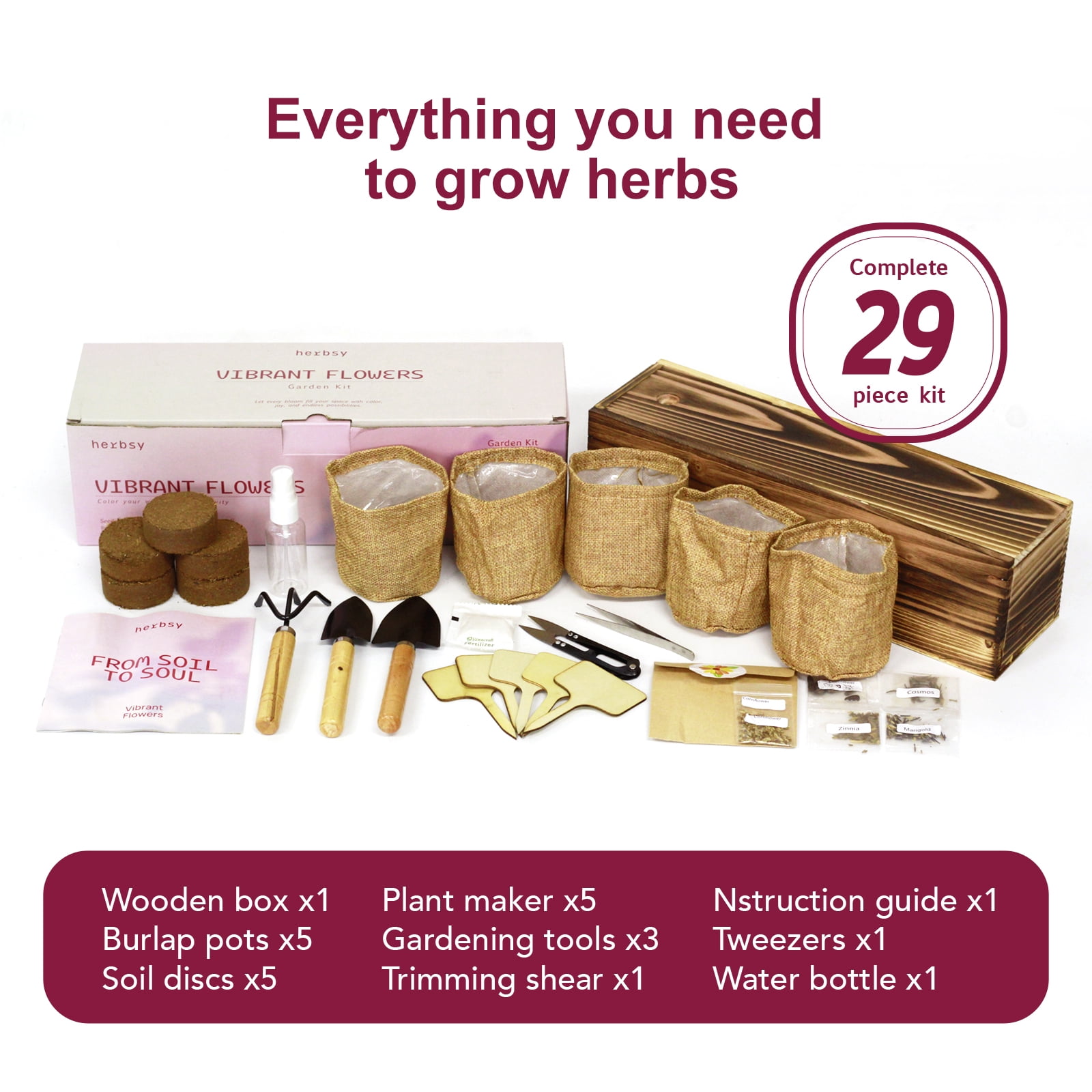 5 Indoor Flower Growing Kits – Complete Planting Starter Set with Sunflower, Zinnia, Marigold, Cosmos, and Cornflower Seeds. A Unique Birthday or Christmas Gift for Women, Men, and Plant Lovers