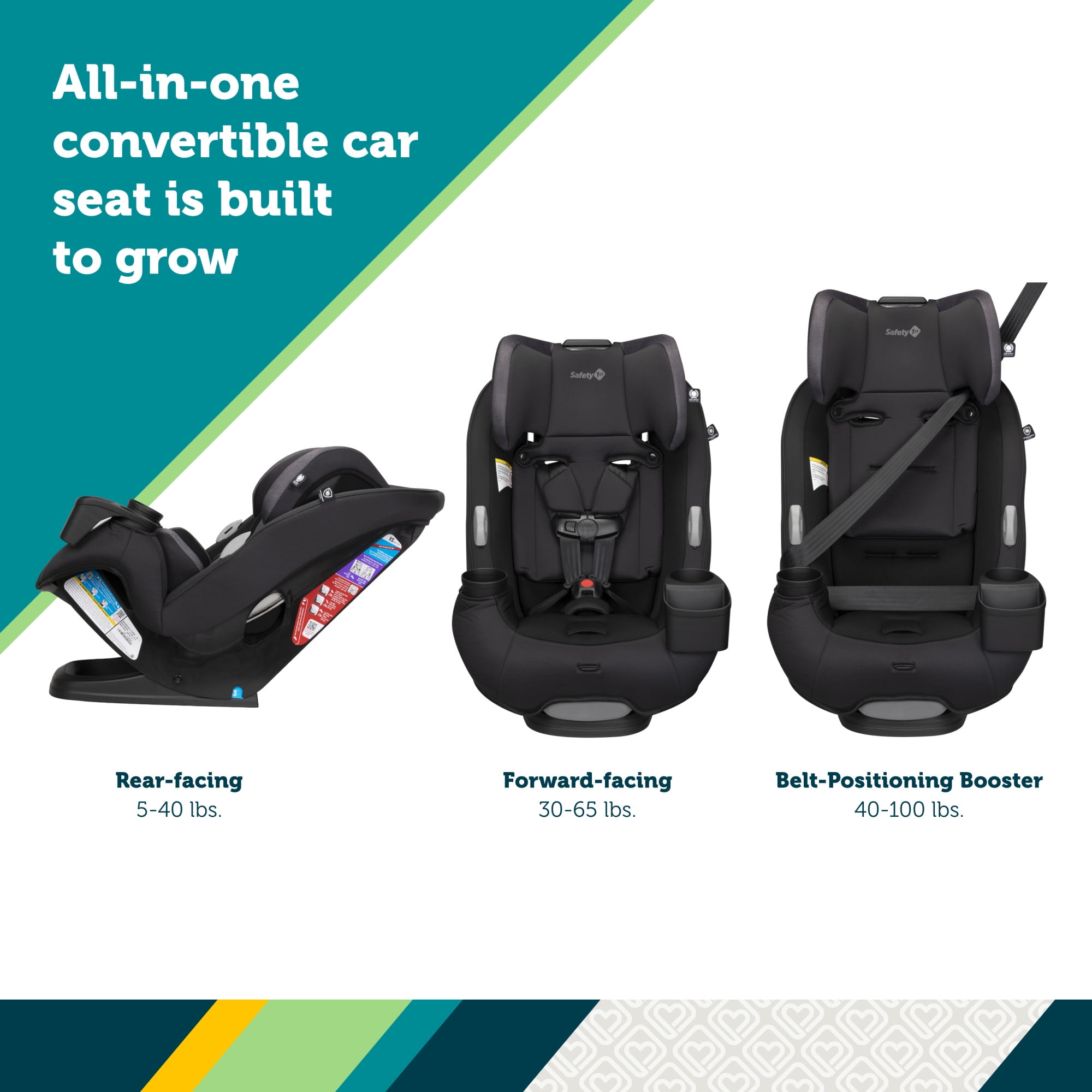 Safety 1st Grow and Go Sprint All-in-One Convertible Car Seat, Black Beauty II, Infant & Toddler