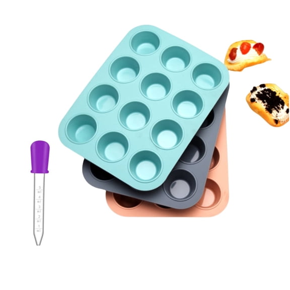 Naisfei 3 Pack 12 Cups Silicone Muffin Pan,Silicone Muffin Pans Nonstick ,Nonstick Regular Silicone Cupcake Pan, for Egg Muffin, Cupcake, Tart, Bread