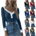 thumbnail image 1 of Sudadera con capucha gris,Blusa informal de manga corta con cuello en V y encaje para mujer, de mezcla de poliéster, para uso diario, sopatenor, 1 of 9