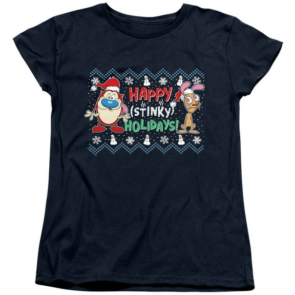 Ren & Stimpy Happy Stinky Holidays Ugly Christmas Sweater Women's T Shirt