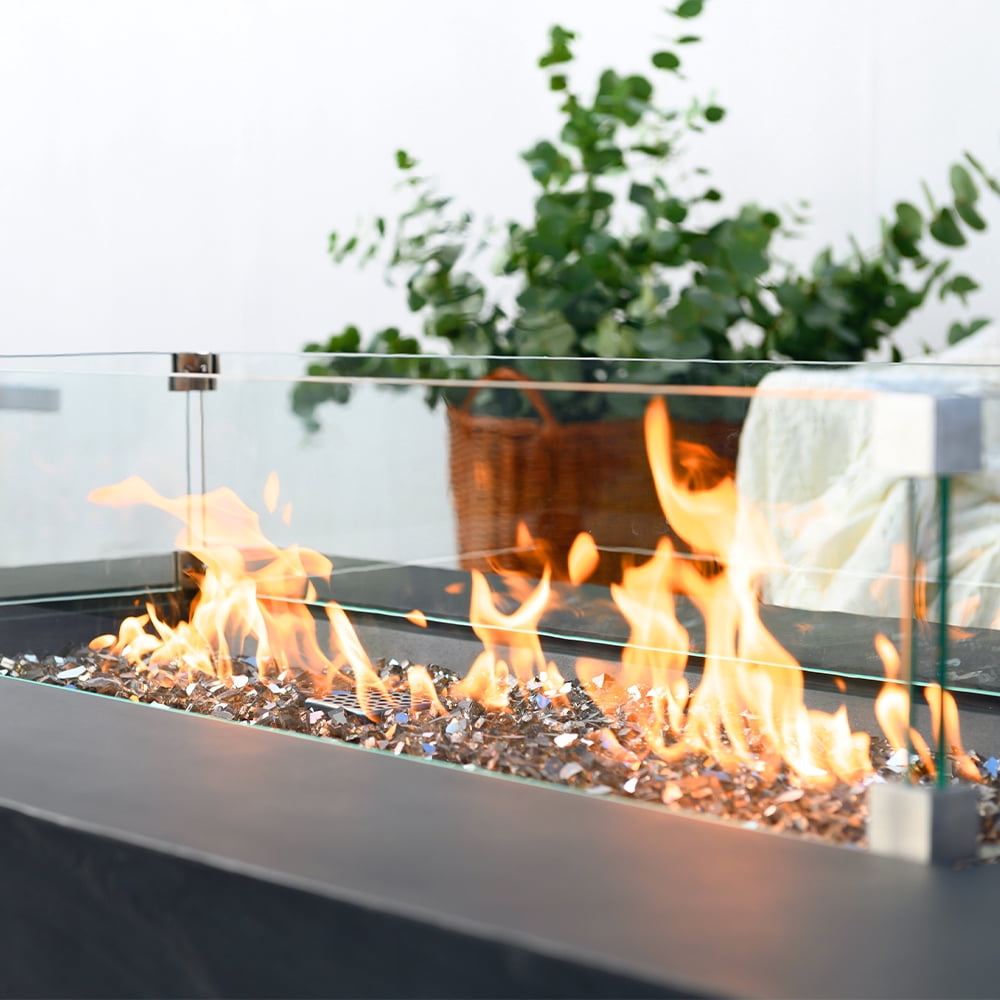 Elementi Plus Capetown Natural Gas Fire Pit for Outside Outdoor Fire Pit Table Smokeless Firepit Concrete Rectangular Fire Table Patio Heater Fireplace 60000 BTUs - Slate Black, 55.9 x 31.9 Inches
