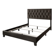 Home Design Omaha Queen Tufted Upholstered Panel Bed Frame, Dark Brown, Easy Assembly