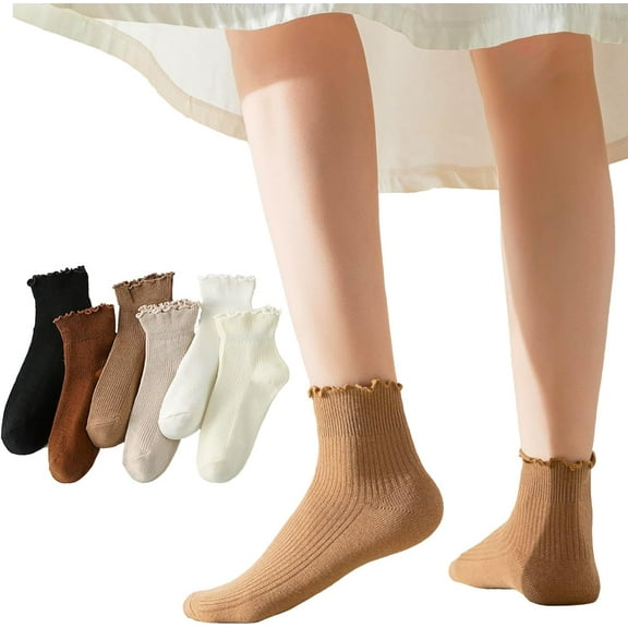 Flydo Ruffle Socks Women Cotton Socks Cute White Socks for Women Girls Lettuce Edge Socks Women Frilly Low Socks 5-10 Pack
