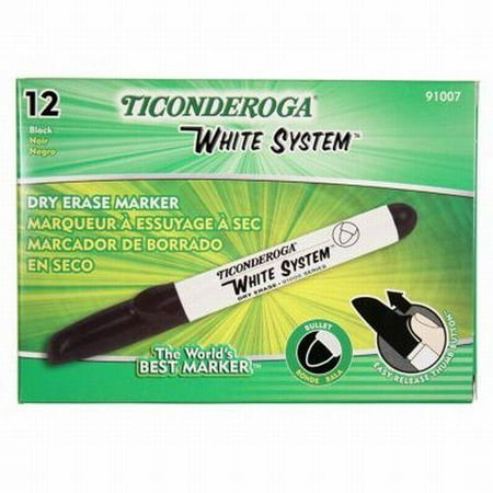 12-Pack Dixon Ticonderoga White System Dry Erase Black Markers Bullet Tip 91007