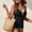 Black B, variant on Womens V-Neck High-Waisted Butt-Lifting Solid Color Tankini 2-Piece Set Beach Vacation Pool Green M