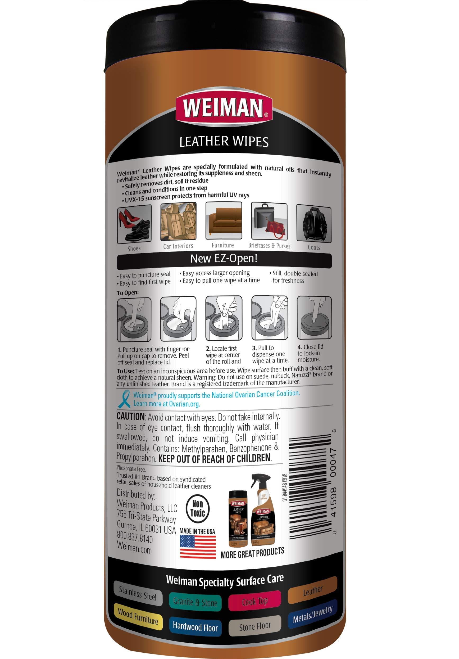 Weiman Leather Wipes Clean Condition UV Protection Help Prevent Cracking or Fading, 2 Pack