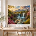thumbnail image 4 of Waterfalls Cascade Over Rocky Ledge with Alpine Forest Mountains, Serene Boho for Nature Lovers, Scenic Wall Art, Housewarming Gift, Tapestry Wall Hanging for Bedroom and Living Room, 4 of 6