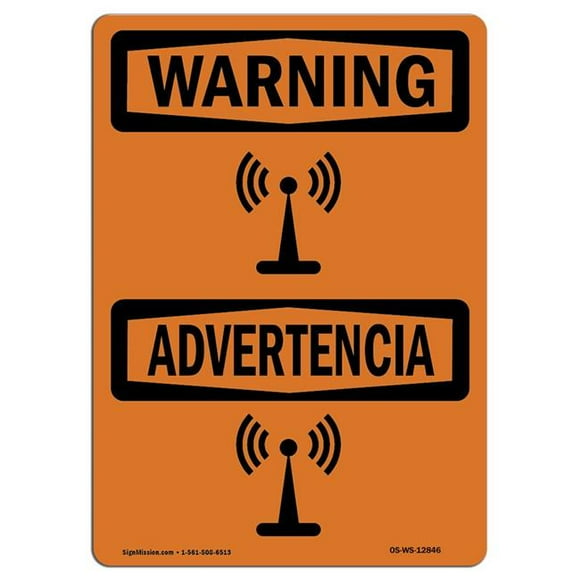 SignMission OS-WS-A-1218-L-12846 12 x 18 in. OSHA Warning Sign - Symbol Radio Frequency Hazard Bilingual