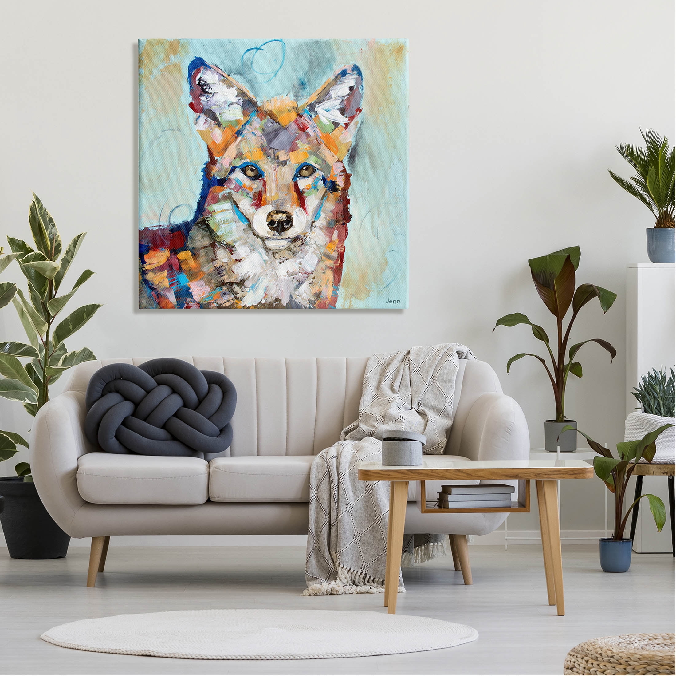 Abstract Fox Painting Modern Strokes Animals & Insects Painting Gallery Wrapped Canvas Print Wall Art