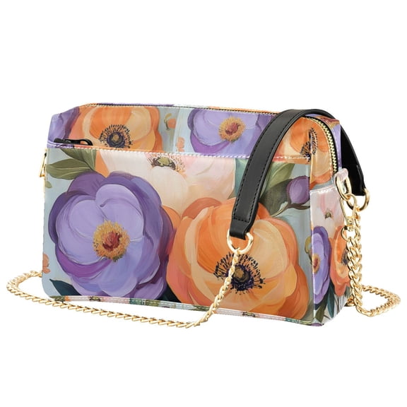 FORMRS Women Crossbody Purse with Chain Strap Vegan Leather Shoulder Handbag, Bright Flowers